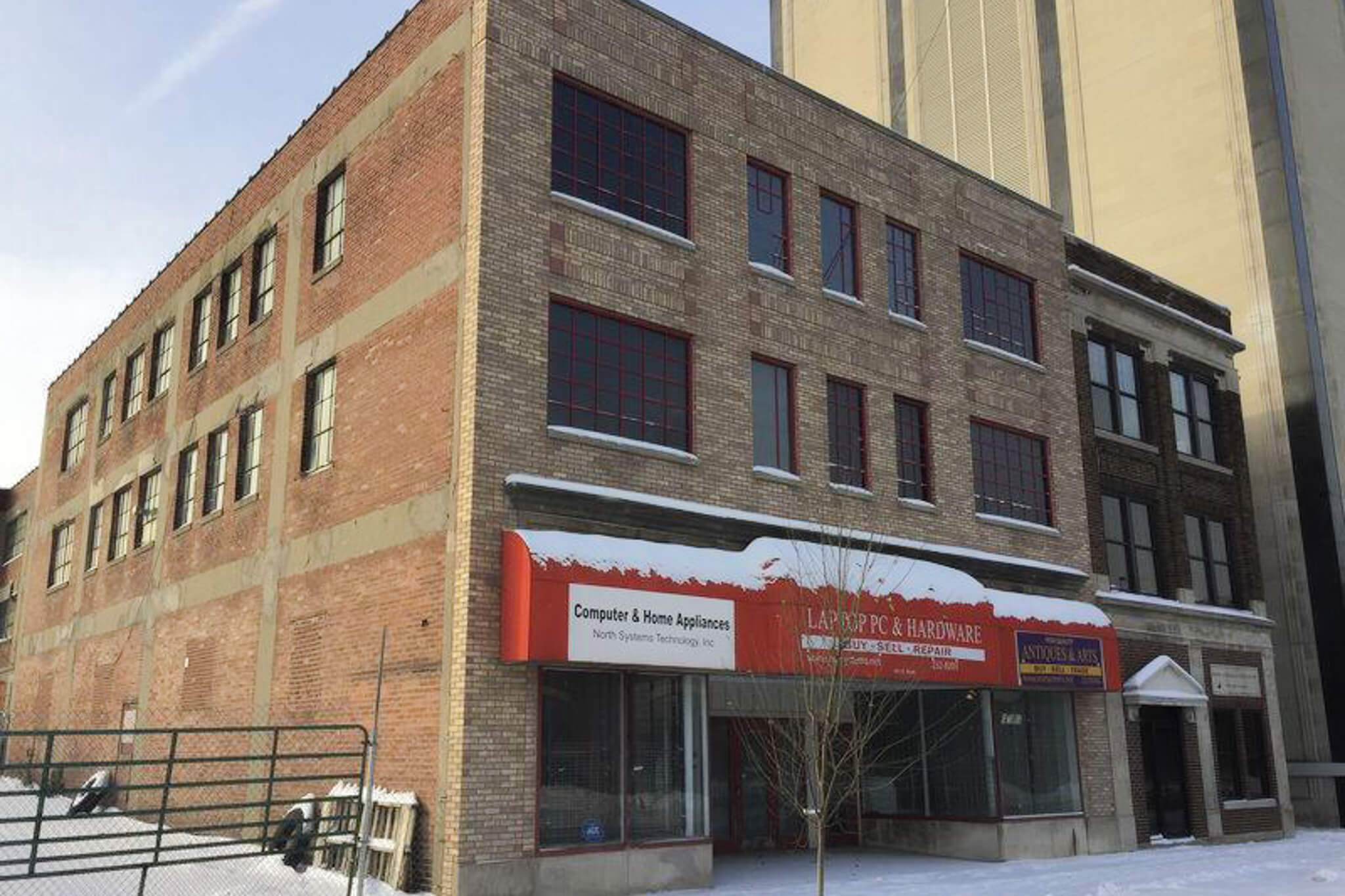 A pre-construction photograph of The Hibberd as it stood for decades in downtown South Bend.