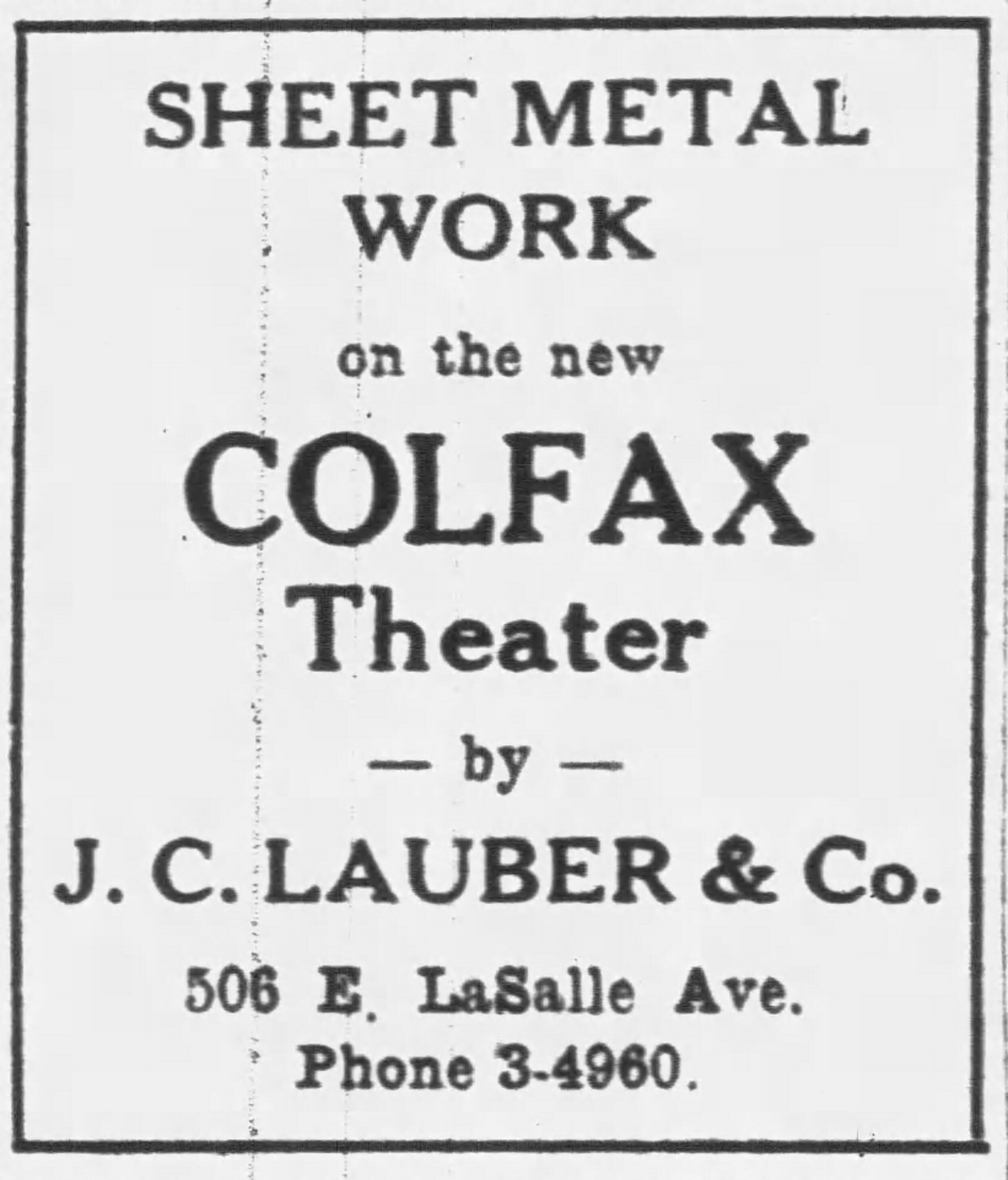 1928 South Bend Tribune advertisement for The J.C. Lauber Company.