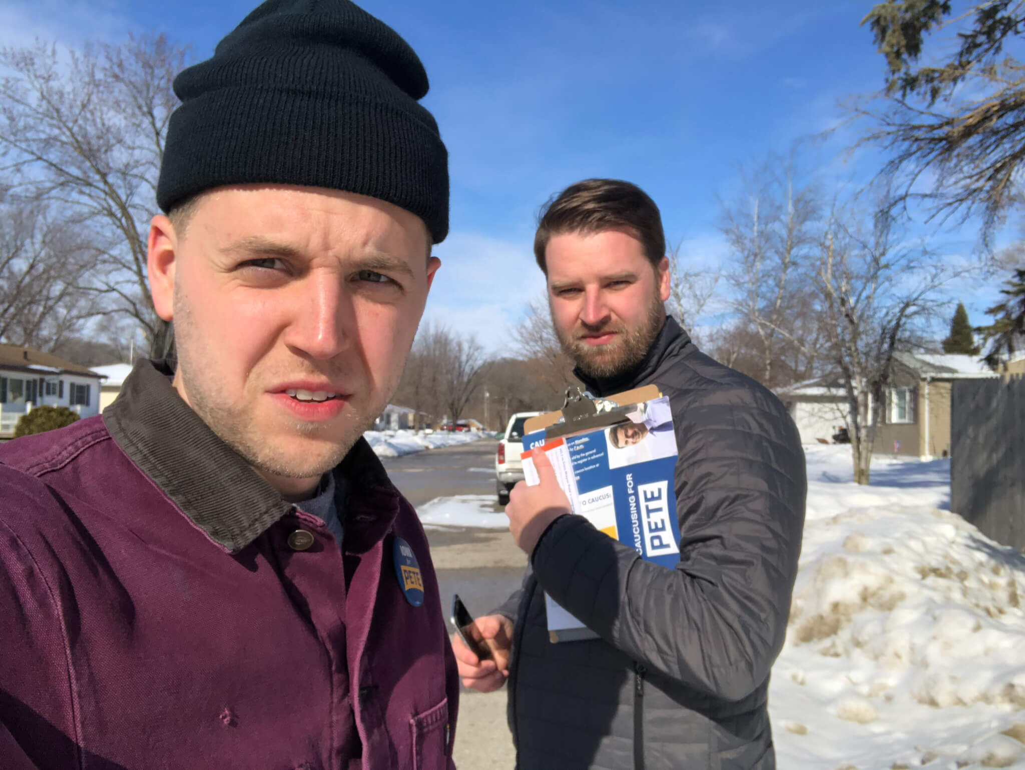 Jacob and Dustin knocking on doors.