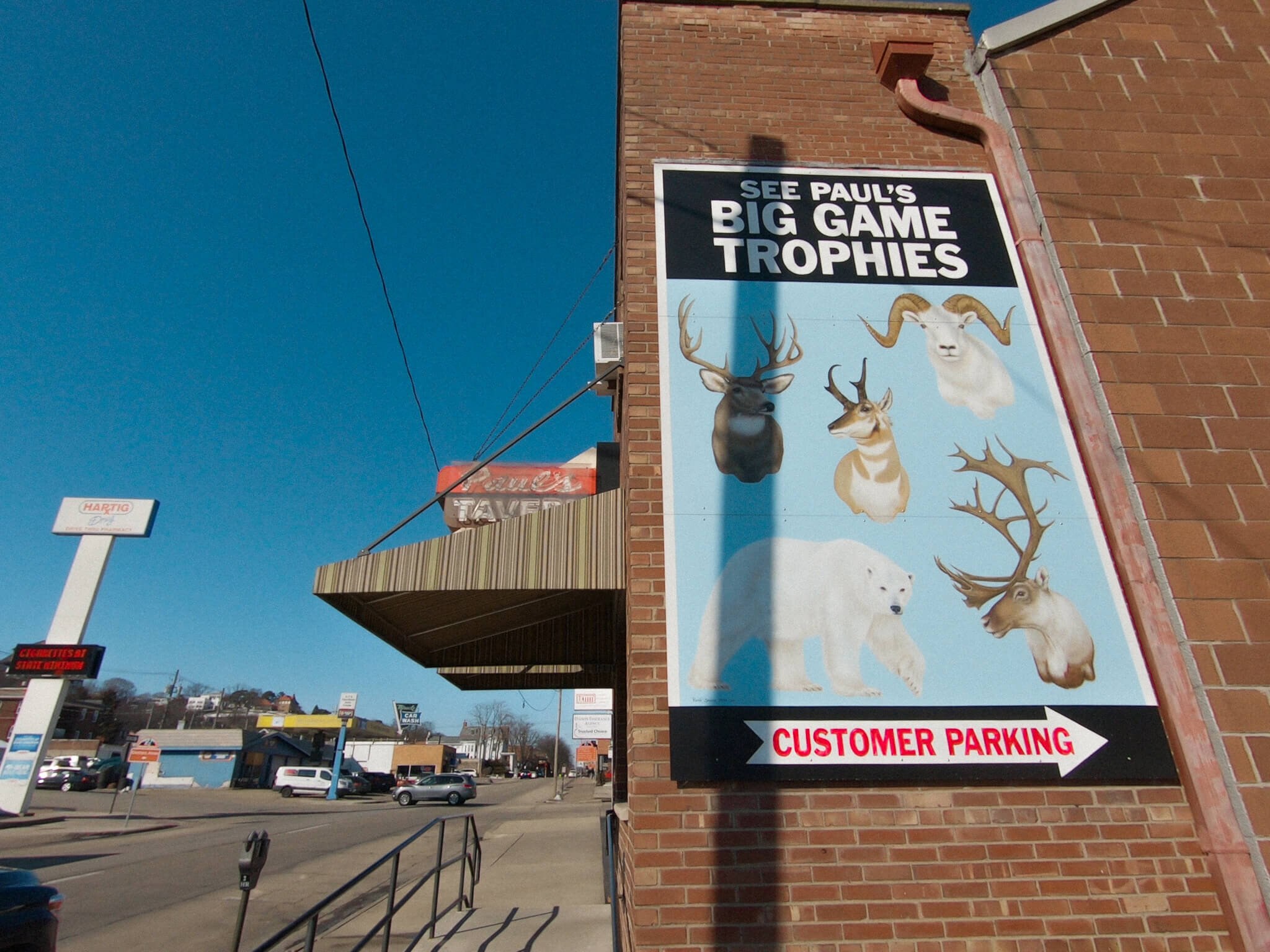 Outside Paul’s Tavern in Dubuque.