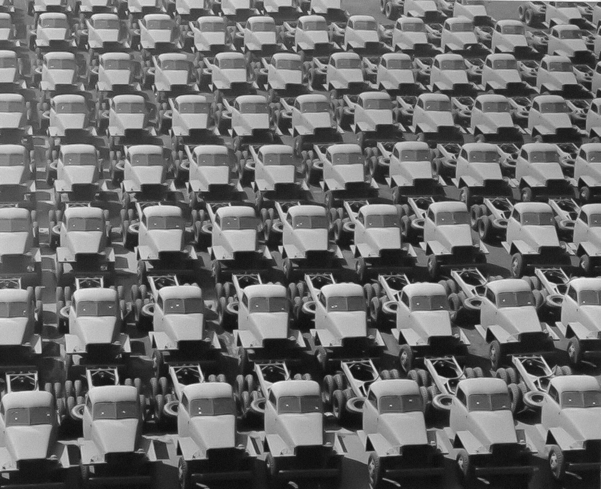 A few of the 197,678 Studebaker US6 military cargo trucks built in South Bend from June 1941 through August 1945.