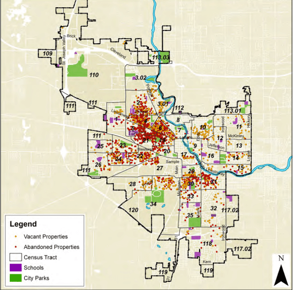Vacant and abandoned properties identified by City of South Bend, Vacant &amp; Abandoned Properties Task Force Report 2013