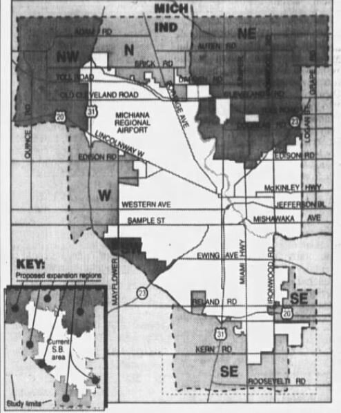 Map indicating all areas the Annexation Report identified as annexation targets.
